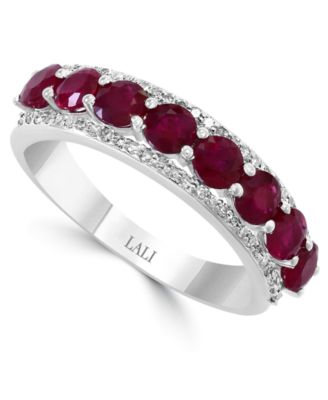 LALI Jewels - Certified Ruby (1-7/8 ct. t.w.) & Diamond (1/6 ct. t.w.) Ring in 14k White Gold