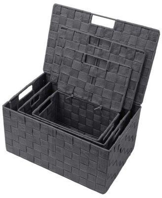 3 Piece Decorative Stackable Woven Basket with Lid and Built-in Carry Handles - Great for Storage and Organization