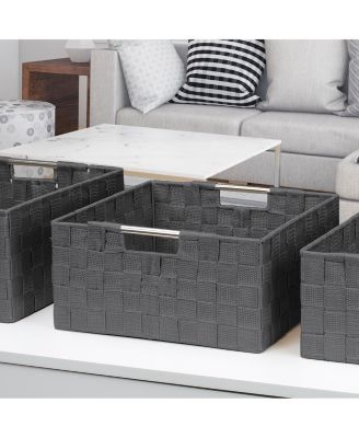 3 Piece Stackable Woven Basket Organizer Set with Built-In Carry Handles - Stylish Storage for any room in the household