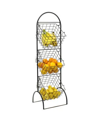 3-Tier Adjustable Market Basket Stand - Fruit, Veggie, & Household Organizer - Stylish Storage & Display for Kitchen & Home