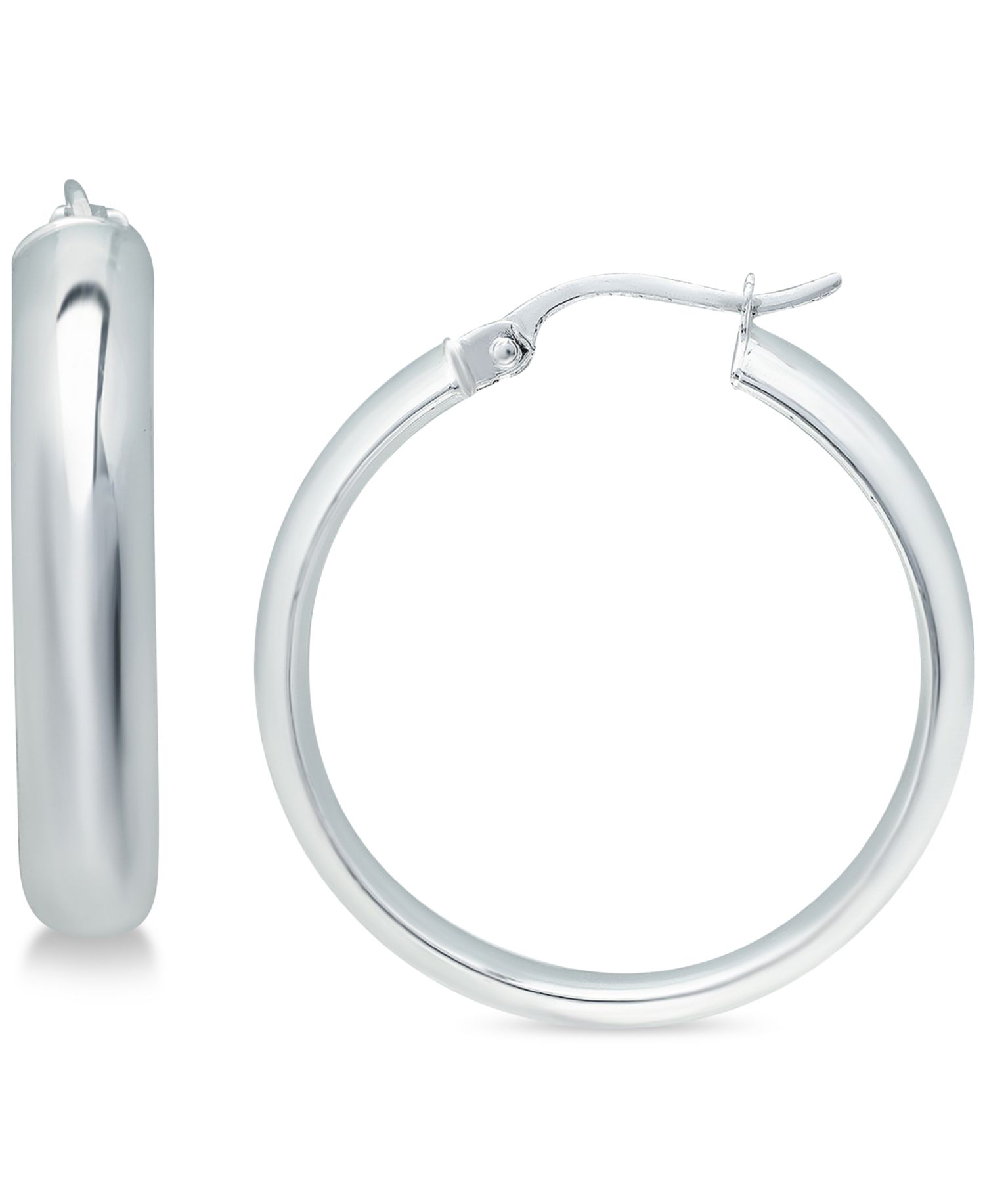 Medium Polished Hoop Earrings in Sterling Silver, 35mm