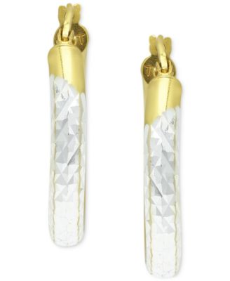 Small Two-Tone Textured Hoop Earrings in Sterling Silver & 18k Gold-Plate, 3/4", Created for Macy's