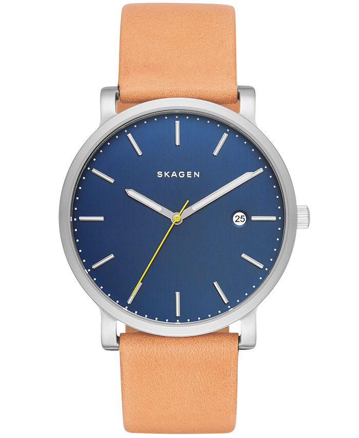Skagen Men s Hagen Stainless Steel Brown Leather Blue Dial Watch
