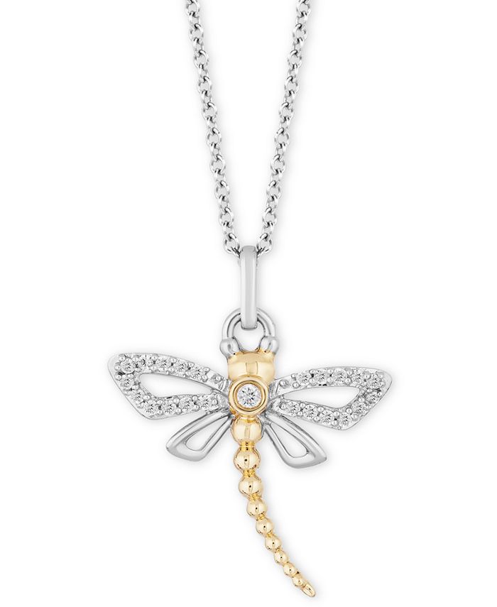 Hallmark Diamonds - Diamond Dragonfly Pendant Necklace (1/6 ct. t.w.) in Sterling Silver & 14k Gold, 16" + 2" extender