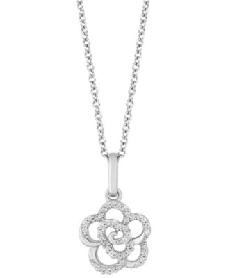 Hallmark Diamonds - Diamond Rose Pendant Necklace (1/10 ct. t.w.) in Sterling Silver, 16" + 2" extender