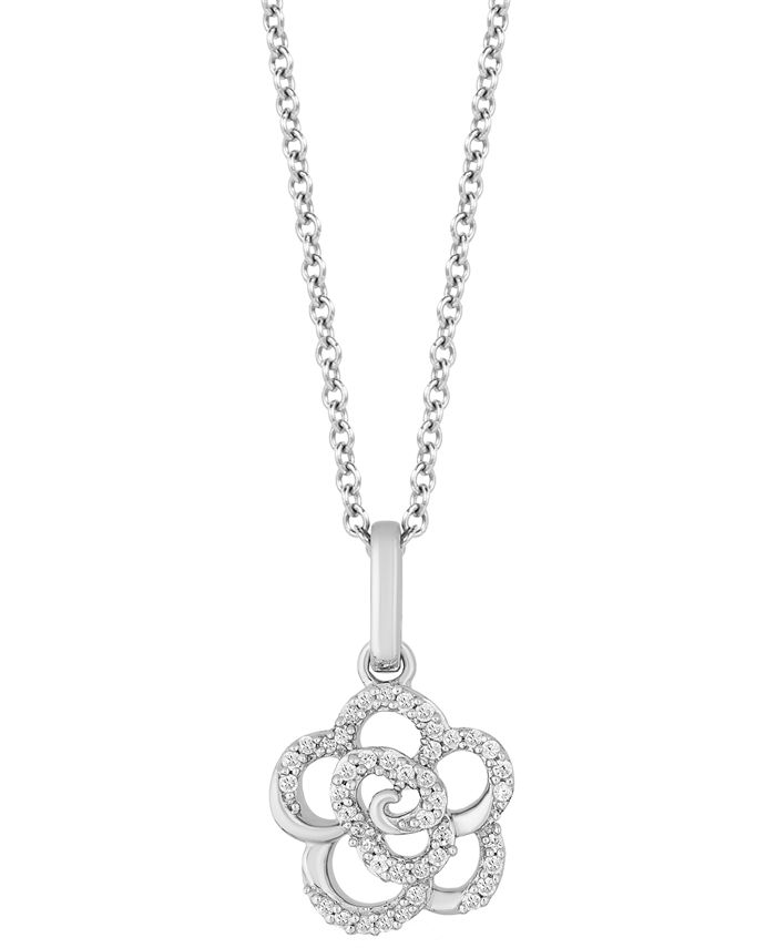 Hallmark Diamonds - Diamond Rose Pendant Necklace (1/10 ct. t.w.) in Sterling Silver, 16" + 2" extender