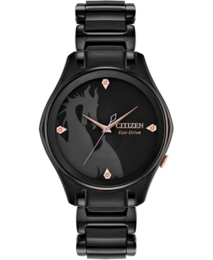 image of Citizen Eco-Drive Women-s Maleficent Diamond-Accent Black Stainless Steel Bracelet Watch 34mm