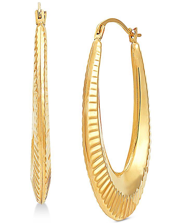 Macy's - Ribbed Texture Oval Hoop Earrings in 14k Gold