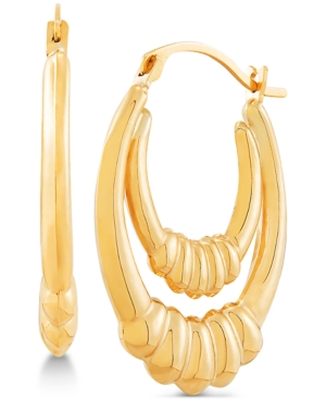 image of Double Hoop Ridge Drop Earrings in 14k Gold