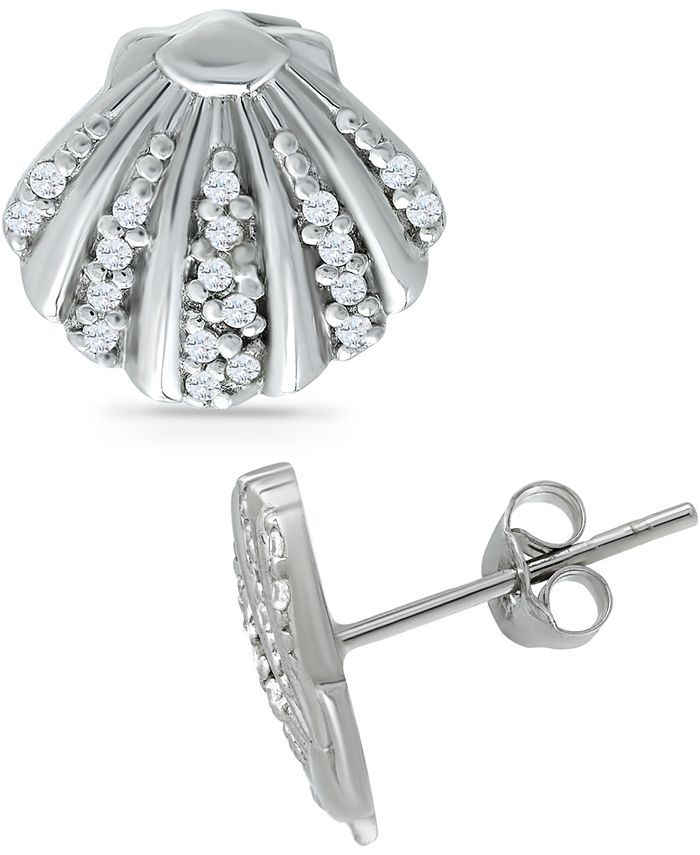 Giani Bernini - Cubic Zirconia Clam Shell Stud Earrings in Sterling Silver