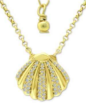 Shop Giani Bernini Cubic Zirconia Clam Shell Pendant Necklace In 18k Gold-plated Sterling Silver, 16" + 2" Extender, Cr In Gold Over Sterling Silver