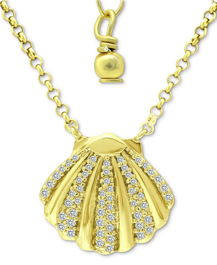 Giani Bernini - Cubic Zirconia Clam Shell Pendant Necklace in 18k Gold-Plated Sterling Silver, 16" + 2" extender