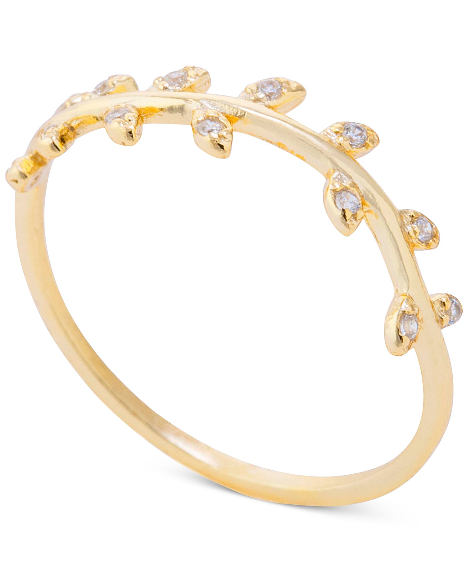 Pav&eacute; Leaf Accent Ring in 14k Gold-Plated Sterling Silver