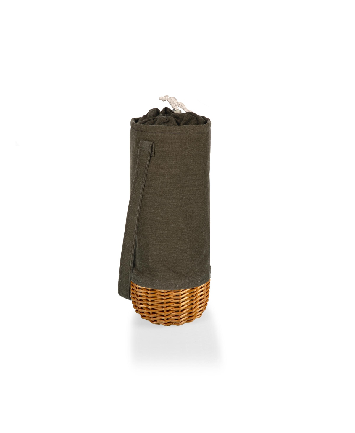 Malbec Insulated Canvas and Willow Wine Bottle Basket - Khaki Green
