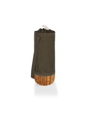 Picnic Time Malbec Insulated Canvas And Willow Wine Bottle Basket In Khaki Green