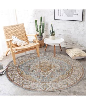 Eternal ETE-3 Aqua/Ivory 6'7" Round Rug