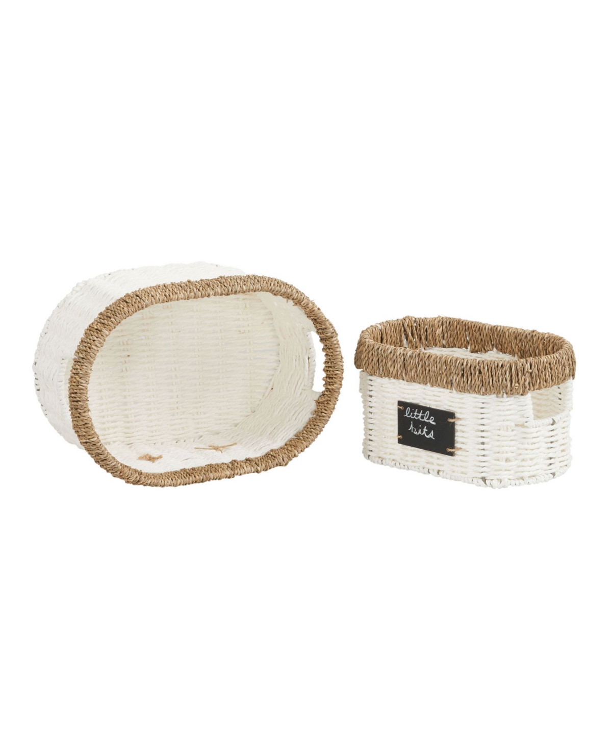 Household Essentials Paper Rope And Sea Grass Oval Basket, Set Of 2 In White Paper Rope,natural Seagrass Trim