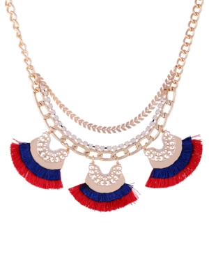 image of Guess Gold-Tone Crystal & Fringe Statement Necklace, 16