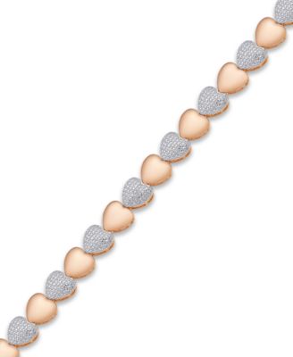Diamond Accent Heart Link Bracelet in Silver Plate, Gold Plate or Rose Gold Plate