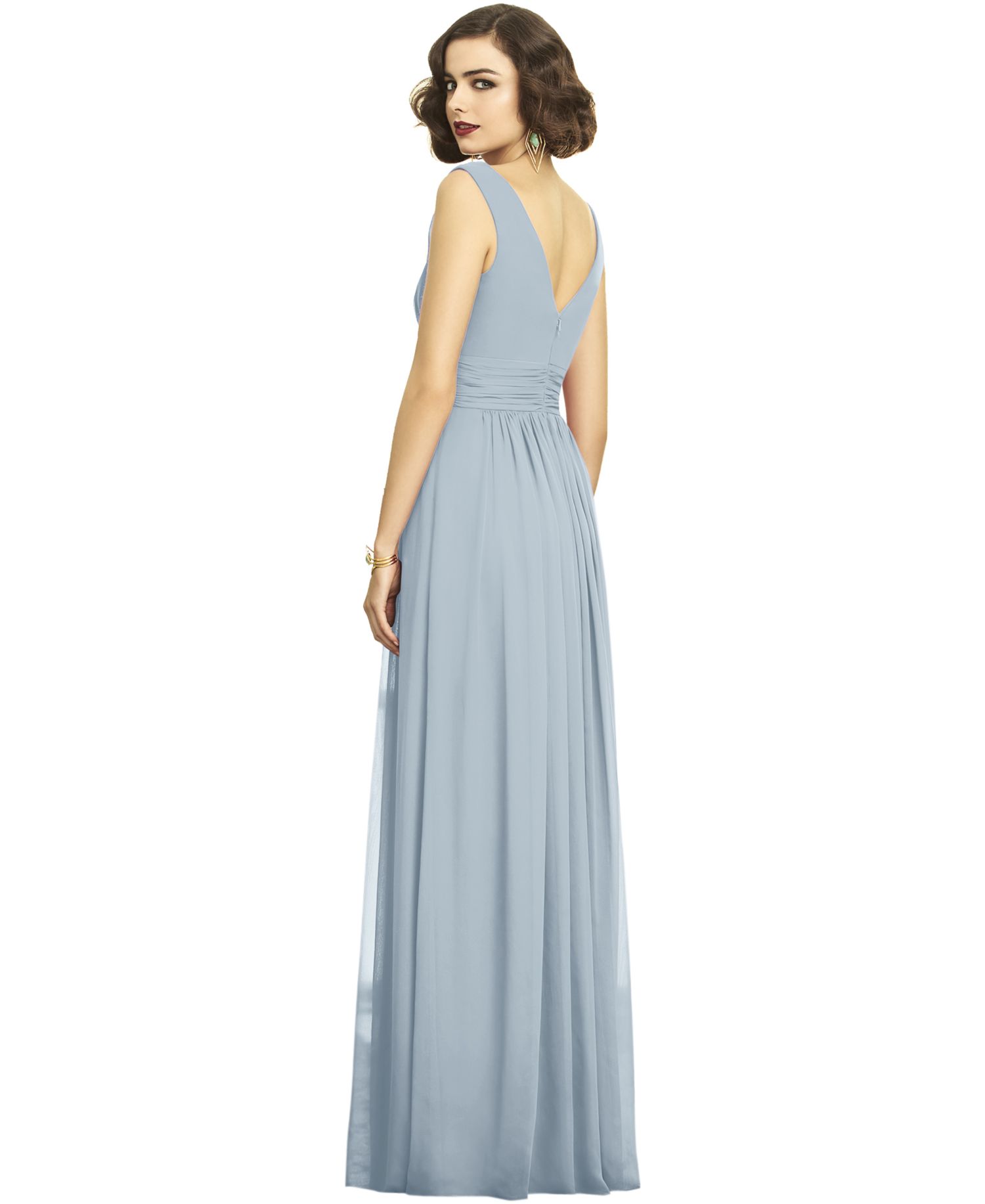 Women's Sleeveless Draped Chiffon Maxi Dress with Front Slit