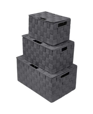 3 Piece Decorative Stackable Woven Basket with Lid and Built-in Carry Handles - Great for Storage and Organization