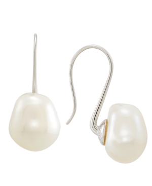 image of White Cultured Freshwater Baroque Pearl (12mm) Drop Earrings in Sterling Silver