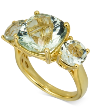 image of Green Amethyst Three-Stone Ring (7 ct. t.w.) in 14k Gold-Plated Sterling Silver (Also in Pink Amethyst)