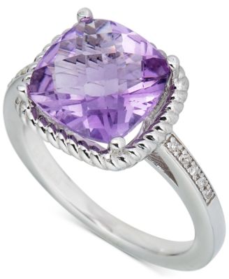 Macy's - Blue Topaz (3-1/2 ct. t.w.) & Diamond (1/20 ct. t.w.) Ring in Sterling Silver (Also in Pink Amethyst & Green Quartz)