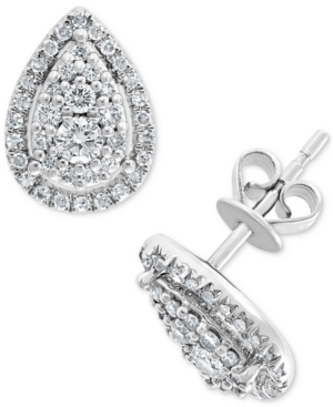 image of Effy Diamond Teardrop Halo Stud Earrings (1/2 ct. t.w.) in 14k White Gold