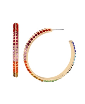 image of Betsey Johnson Rainbow Stone Hoop Earrings in Gold-tone Metal, 1.75