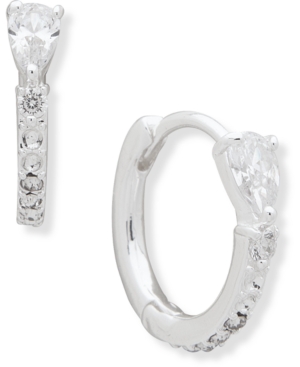 image of Anne Klein Silver-Tone Small Pave & Cubic Zirconia Huggie Hoop Earrings, 0.55