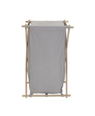 X-Frame Wood Laundry Hamper, Folding Wood Frame with Washable Gray Poly-Cotton Bag