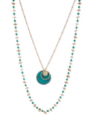 Gold-Tone Stone Disc & Bead Layered Necklace, 36