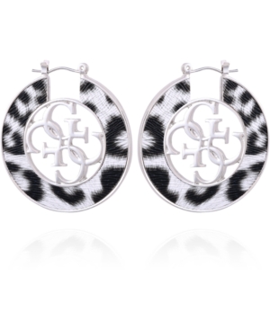 image of Guess Silver-Tone Medium Animal Print & Quatro-g Hoop Earrings, 1.5