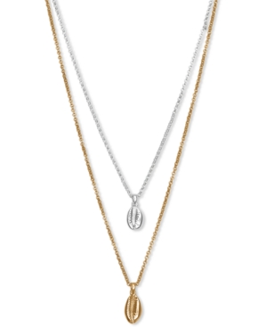 image of Lucky Brand Two-Tone Convertible Layered Shell Pendant Necklace, 18