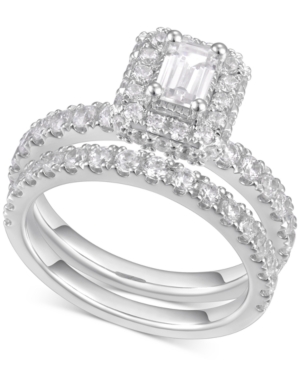 image of Diamond Emerald-Cut Halo Engagement Ring (2 ct. t.w.) in 14k White Gold