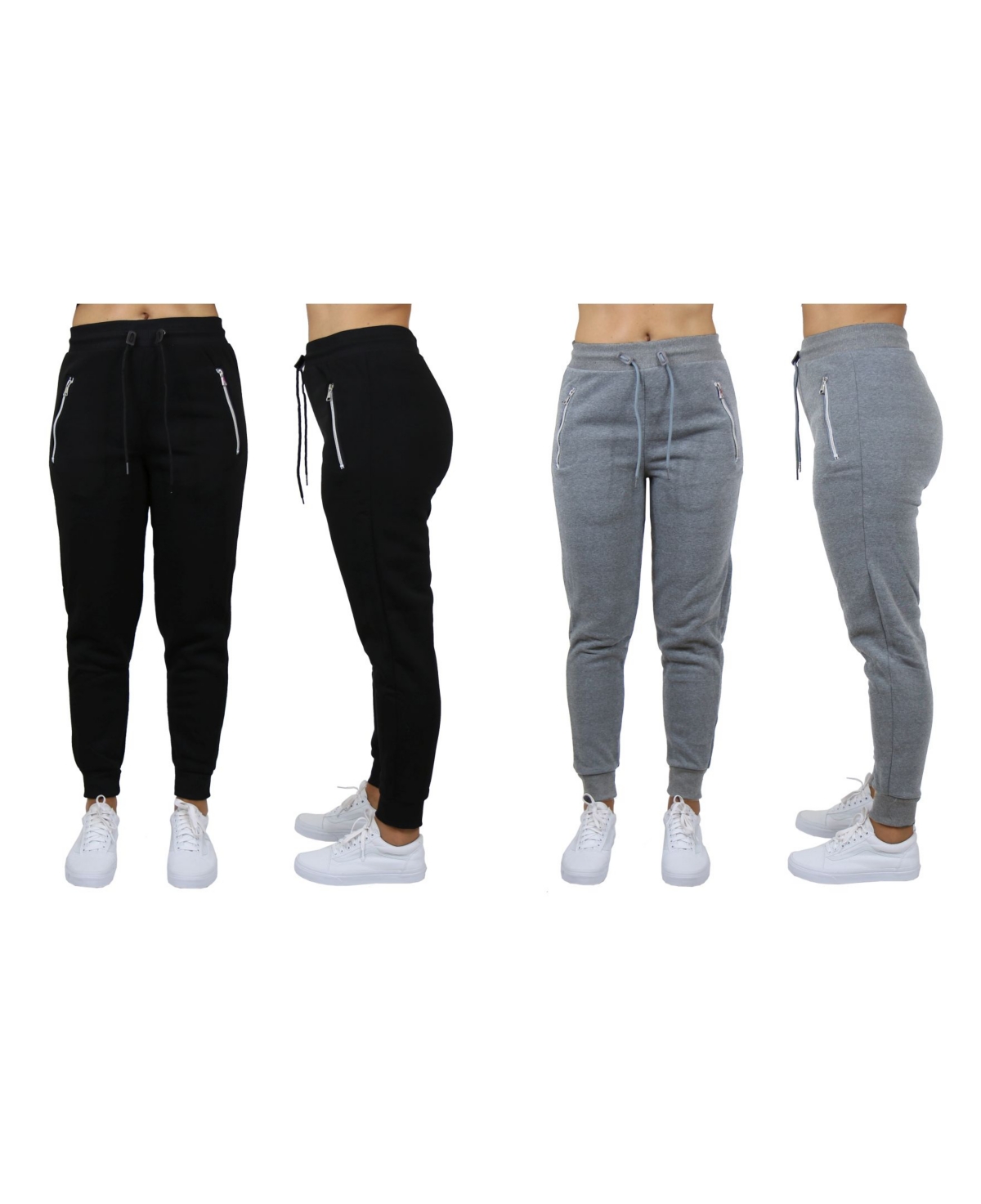 Women's Loose Fit Fleece Joggers with Zipper Pockets, Pack of 2 - Black - Navy