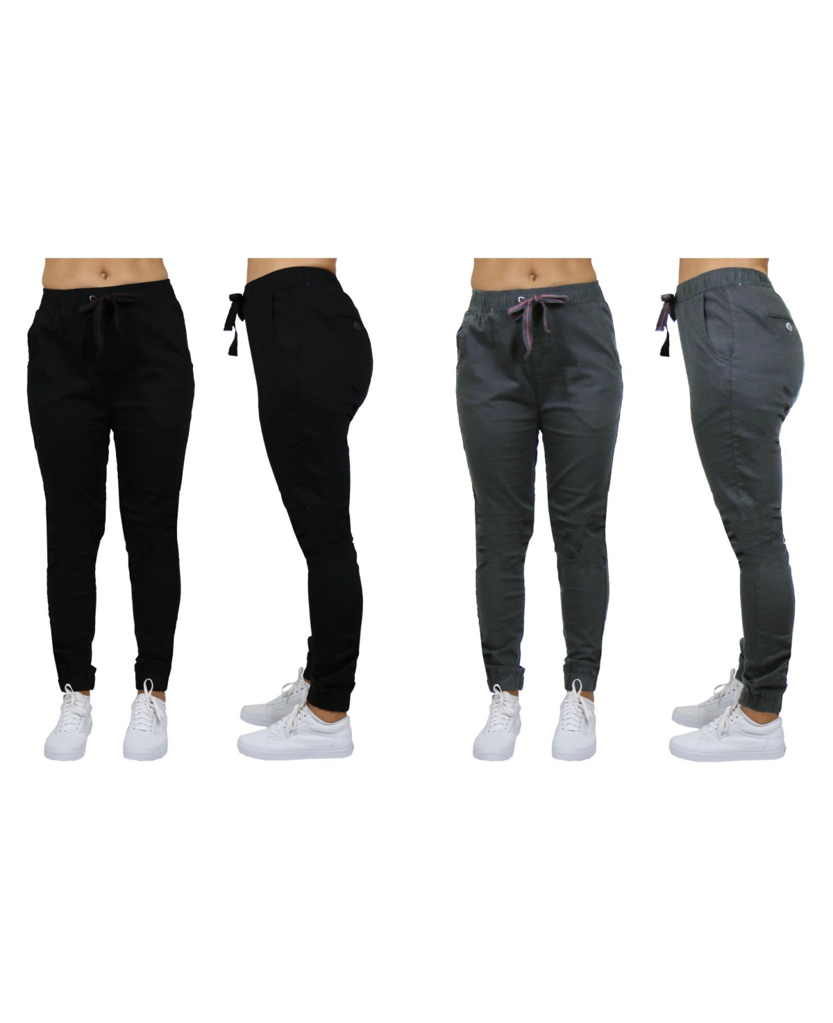 Women's Basic Stretch Twill Joggers, Pack of 2 - Dark Grey-Khaki