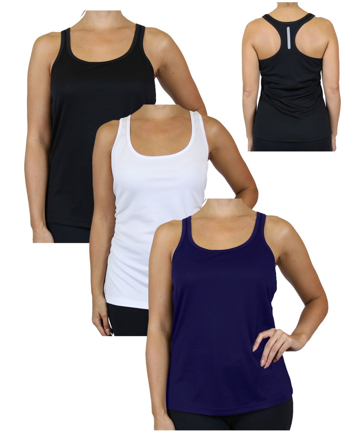 Женские топы Galaxy By Harvic Moisture Wicking Racerback, Pack of 3, цвет: Чёрный тёмно-синий угольный — фото 3