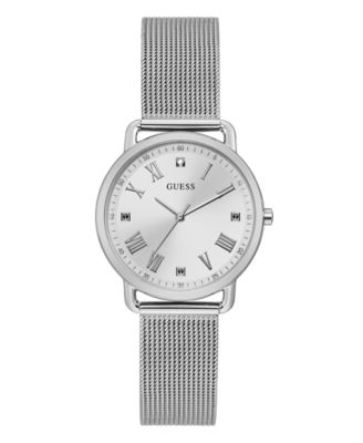 GUESS - Silver-Tone Diamond Mesh Watch