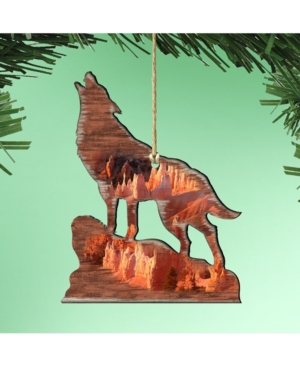 Designocracy Howling Wolf 3 Wooden Ornaments Set of 2