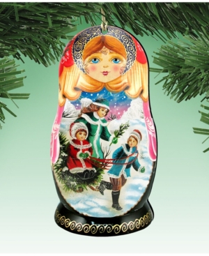 Designocracy Matreshka Doll Wooden Ornaments Set of 2