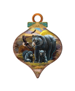 Designocracy Raising Sun Bears Family Drop Wooden Ornaments, Set Of 2 In Multi