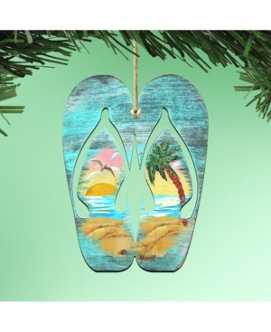 Designocracy Rustic Flip Flops Coaster Wooden Ornaments Set of 2