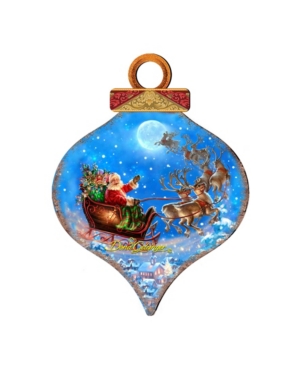 Designocracy By Dona Gelsinger Santa-magical-flight Ornament And Drop Ornament, Set Of 2 Each In Multi