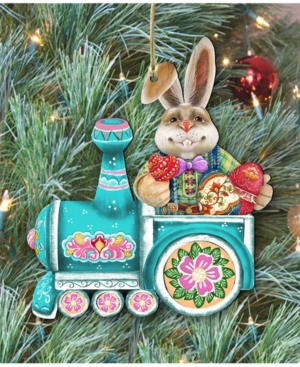 Designocracy Village Train Ride Bunny Wooden Christmas Ornament Set Of 2 In Multi