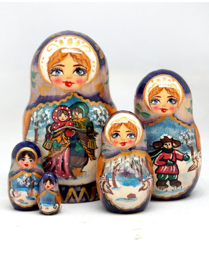 Matryoshka wooden Russian doll hand-painted 7 pieces mittens 