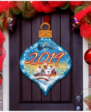 Shop Designocracy 2019 Christmas Village Drop Dated Wooden Door Hanger In Multi