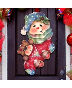 Designocracy Jamie Mills Price Christmas Bearly Wooden Hanging Sign Decor