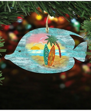 Designocracy Fish Scenic Wooden Christmas Ornament Set of 2